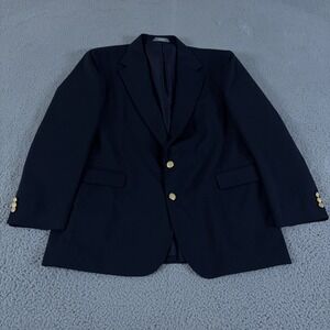 Haggar Blazer Mens 44L Long Navy 2 Gold Button Sport Coat Jacket Gentlemans Fit